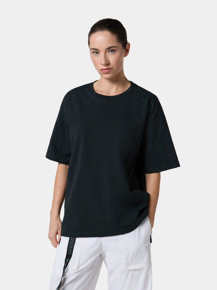 Tittallon Unisex Urban Survival Casual Loose T-Shirt in Obsidian Gray, full figure on a pale studio ground
