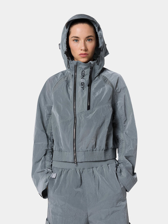 Fenggy SilkShield MeshFlow Utility Jacket in Frost Gray, full figure