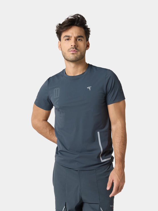 Tittallon Active Life Knitted Quick-Dry Relaxed Sport T-Shirt in Obsidian Gray, full figure