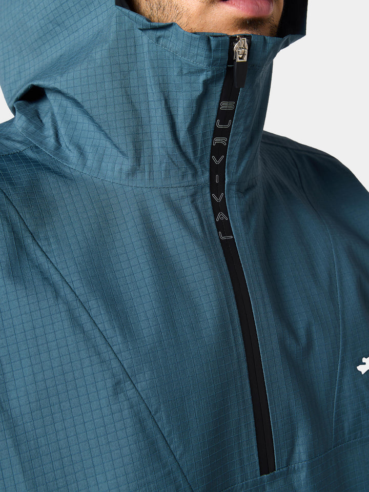 The high collar and half zip of the Unisex Urban Survival 3L Printed Pullover in Storm Teal