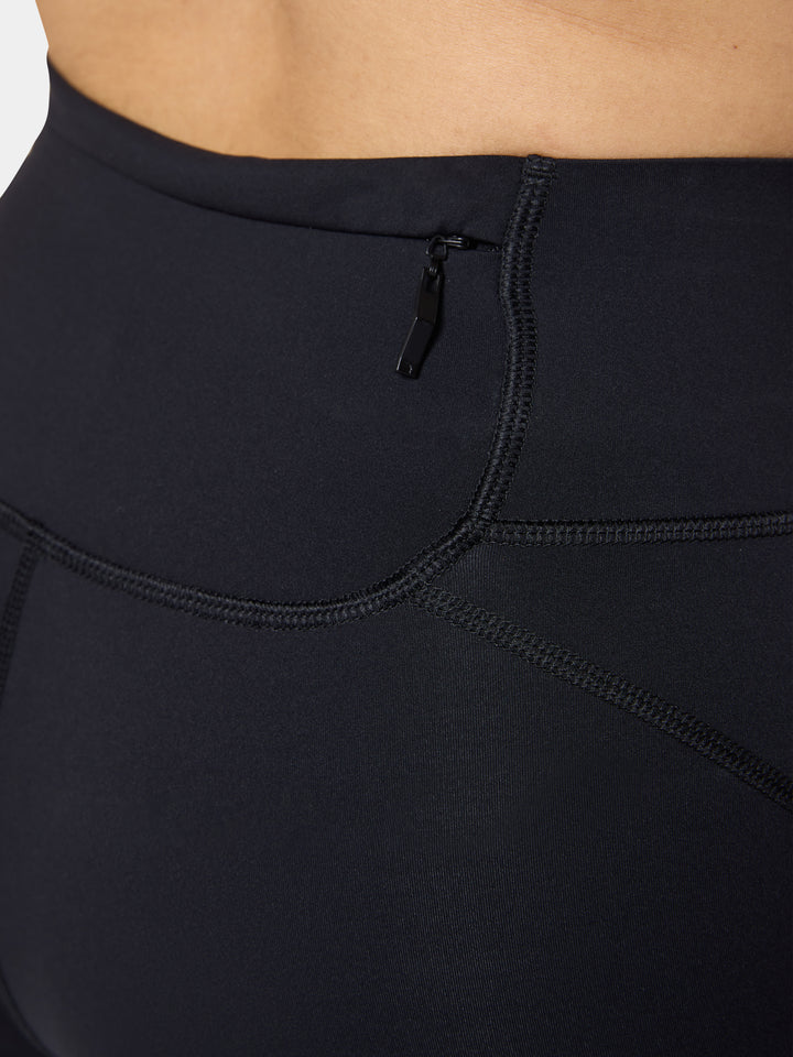 The waistband and zip pocket of the Active Life Stretch Yoga Shorts in Obsidian Black