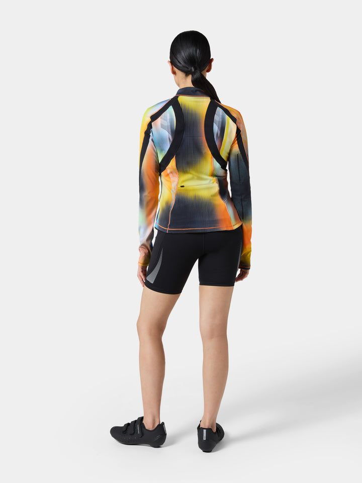 Back view of the Solar Prism jacket showing the print across the shoulders